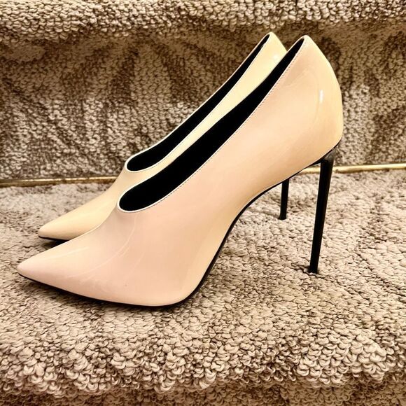 EEUC Saint Laurent Teddy Ivory Patent Leather Stiletto Heel Pumps Shoes Sz 39.5 - Picture 4 of 10
